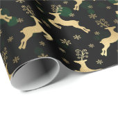 Faux Gold Foil met kerstrendier en groene keh Cadeaupapier (Rol Hoek)