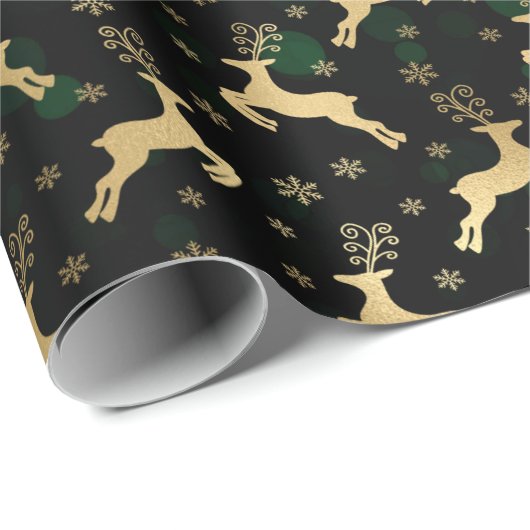 Faux Gold Foil met kerstrendier en groene keh Cadeaupapier (Rol Hoek)