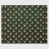 Faux Gold Foil met kerstrendier en groene keh Cadeaupapier (Vlak)