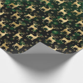 Faux Gold Foil met kerstrendier en groene keh Cadeaupapier (Hoek)