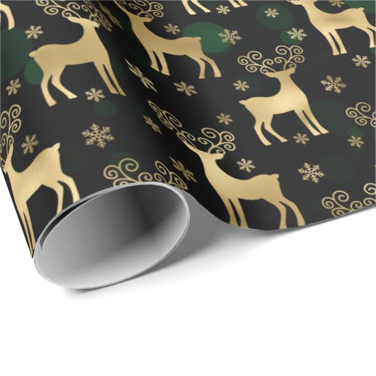 Faux Gold Foil met kerstrendier en groene keh Cadeaupapier (Rol Hoek)