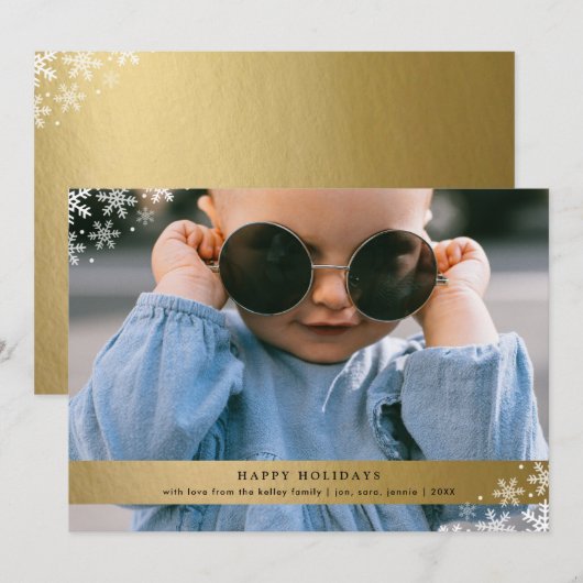 Faux Gold Foil met Snowflake Accessoires Foto Feestdagenkaart (Voorkant / Achterkant)