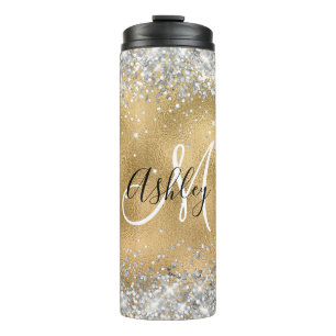 Faux Gold Foil met Sparkly Glitter Monogram Thermosbeker