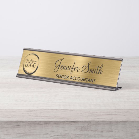 Faux Gold Foil met uw Logo Bureau Naambordje (Voorkant)