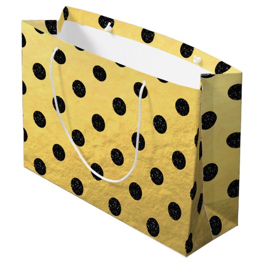 Faux Gold Foil met zwarte Glitter Stippen Gift Bag Groot Cadeauzakje (Achterkant Gekanteld)