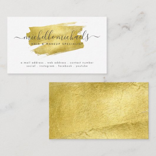 Faux Gold Foil - Minimal Script Modern Visitekaartje (Voorkant / Achterkant)