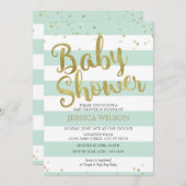 Faux Gold Foil, Mint Green Stripes Baby shower Kaart (Voorkant / Achterkant)