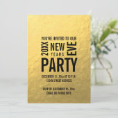 Faux Gold Foil Moderne New Years Eve Party Invite Kaart (Staand voorkant)