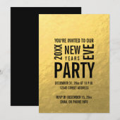Faux Gold Foil Moderne New Years Eve Party Invite Kaart (Voorkant / Achterkant)