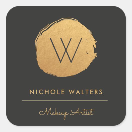 Faux Gold Foil Monogram Business Sticker Labels (Voorkant)