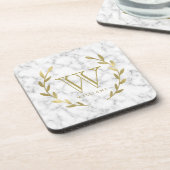 Faux Gold Foil Monogram op marmer Texture Bier Onderzetter (Linkerzijde)