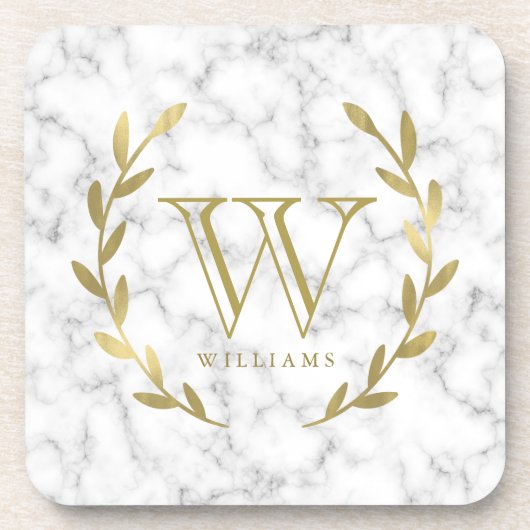 Faux Gold Foil Monogram op marmer Texture Bier Onderzetter (Voorkant)