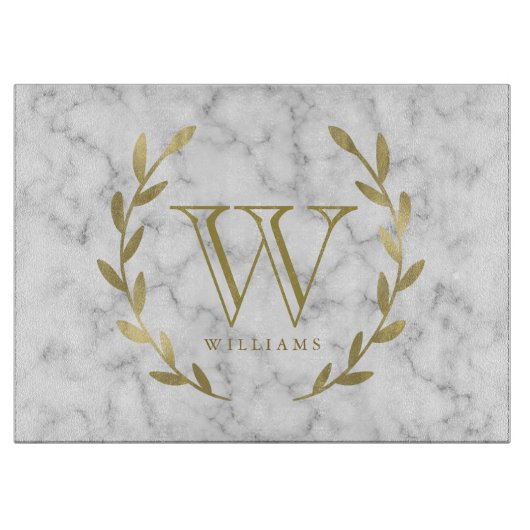 Faux Gold Foil Monogram op marmer Texture Snijplank (Voorkant)