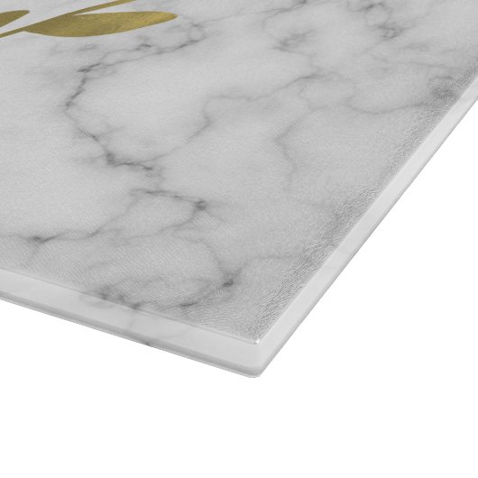 Faux Gold Foil Monogram op marmer Texture Snijplank (Hoek)