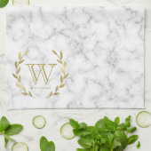 Faux Gold Foil Monogram op marmer Texture Theedoek (Gevouwen)