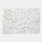 Faux Gold Foil Monogram op marmer Texture Theedoek (Horizontaal)