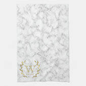 Faux Gold Foil Monogram op marmer Texture Theedoek (Verticaal)