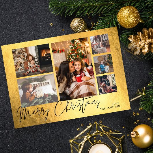 Faux Gold Foil Multi Photo met prettige kerstfeest