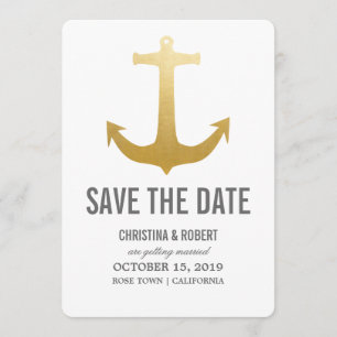Faux Gold Foil Nautical Anchor Save Date Kaart