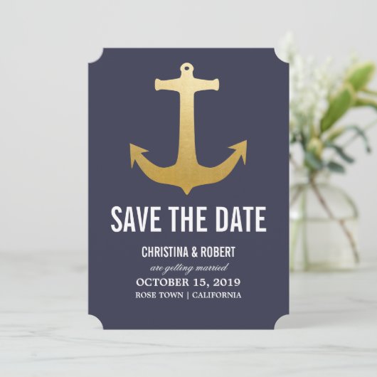 Faux Gold Foil Nautical Anchor Save Date Save The Date (Staand voorkant)