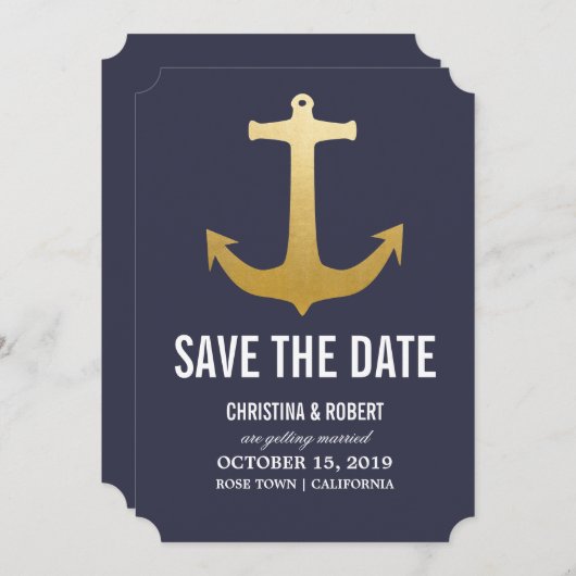 Faux Gold Foil Nautical Anchor Save Date Save The Date (Voorkant / Achterkant)