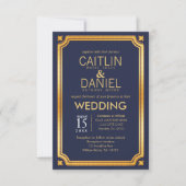 Faux Gold Foil Navy Blue Elegant Script Weddenscha Kaart (Voorkant)