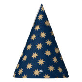 Faux Gold Foil & Navy Blue Stars Pattern Feesthoedjes (Links)