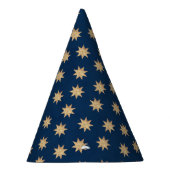 Faux Gold Foil & Navy Blue Stars Pattern Feesthoedjes (Rechts)