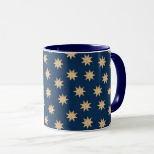 Faux Gold Foil & Navy Blue Stars Pattern Mok