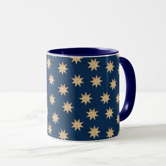 Faux Gold Foil & Navy Blue Stars Pattern Mok (Voorkant rechts)