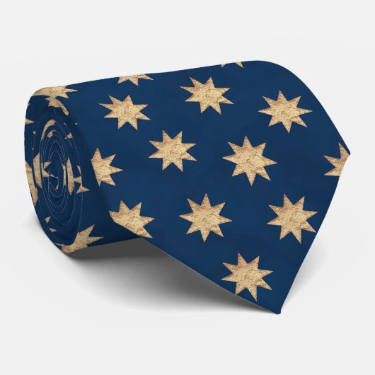 Faux Gold Foil & Navy Blue Stars Pattern Stropdas (Opgerold)