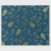 Faux Gold Foil Navy Botanical Floral Leaves Faux G Cadeaupapier (Vlak)