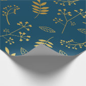 Faux Gold Foil Navy Botanical Floral Leaves Faux G Cadeaupapier (Hoek)