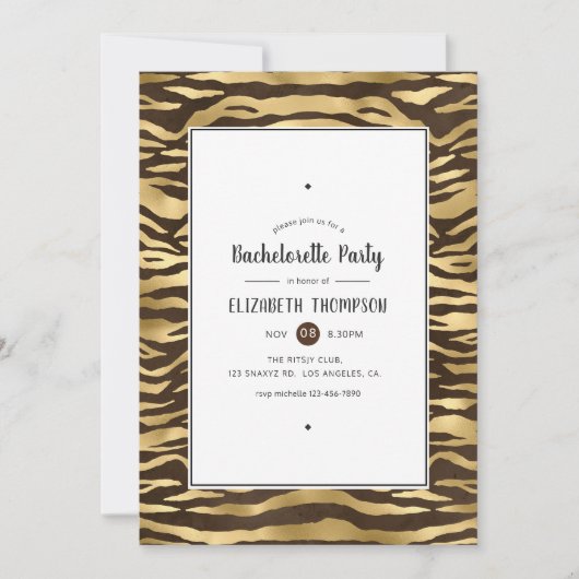 Faux Gold Foil Oerwoud Tiger Bachelorette Party Kaart (Voorkant)