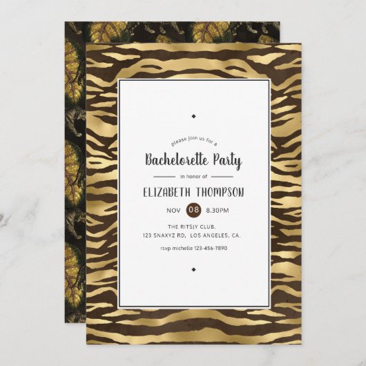 Faux Gold Foil Oerwoud Tiger Bachelorette Party Kaart (Voorkant / Achterkant)