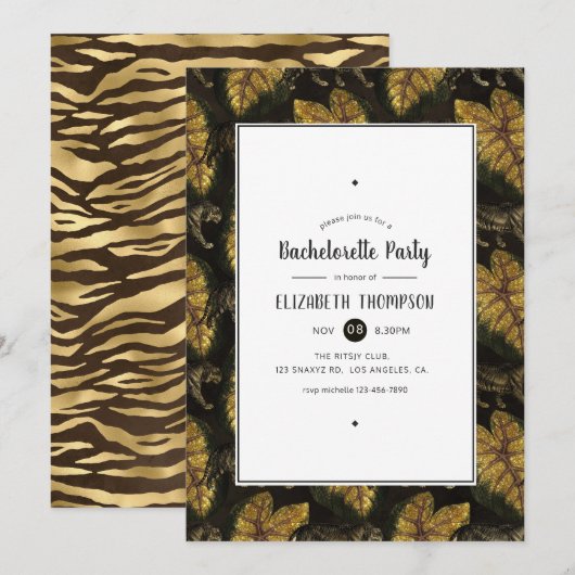 Faux Gold Foil Oerwoud Tiger Bachelorette Party Kaart (Voorkant / Achterkant)