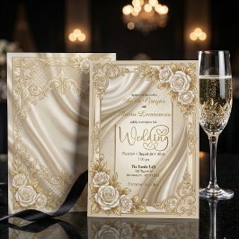 Faux Gold Foil Ornate Filigree & Printed Satin Kaart