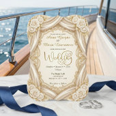 Faux Gold Foil Ornate Frame Printed Satin Wedding  Kaart