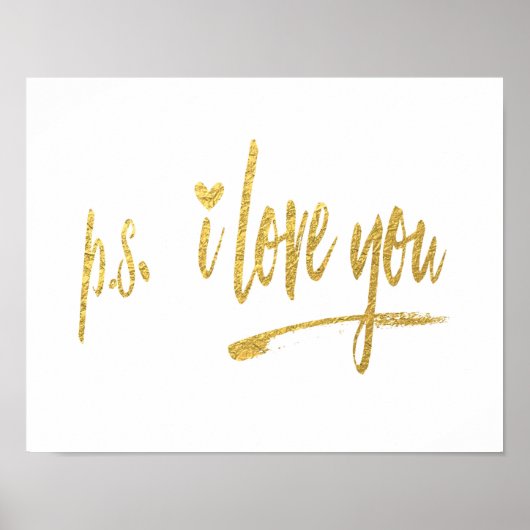 Faux Gold Foil p.s. Ik hou van je met hart Poster (Voorkant)