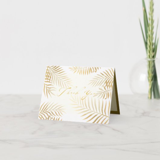 Faux Gold Foil Palm leveert Tropisch huwelijk Bedankkaart (Voorkant)