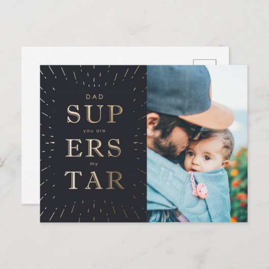 Faux Gold Foil Papa is Superstar Vaderdag Briefkaart (Voorkant / Achterkant)