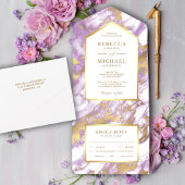 Faux Gold Foil Pastel Lavender Marble Wedding All In One Uitnodiging