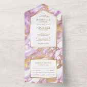 Faux Gold Foil Pastel Lavender Marble Wedding All In One Uitnodiging (Binnen)