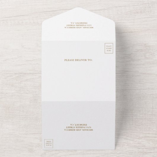 Faux Gold Foil Pastel Mint Green Marble Wedding All In One Uitnodiging (Buitenkant)