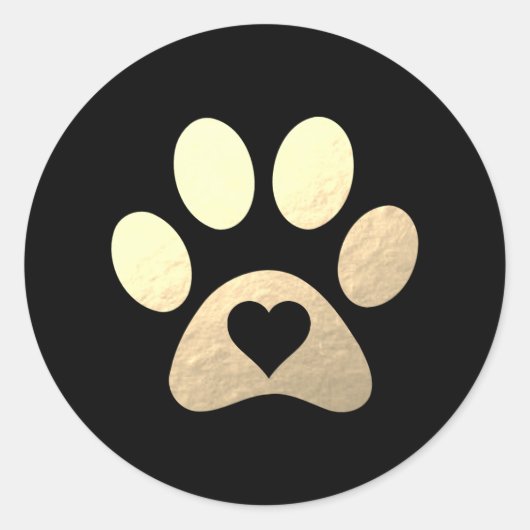 Faux Gold Foil Paw Print Heart Round Sticker (Voorkant)