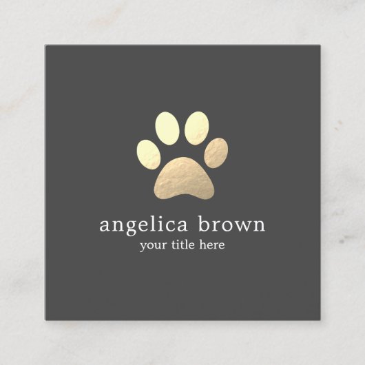 Faux Gold Foil Paw Print Square Visitekaartje (Voorkant)