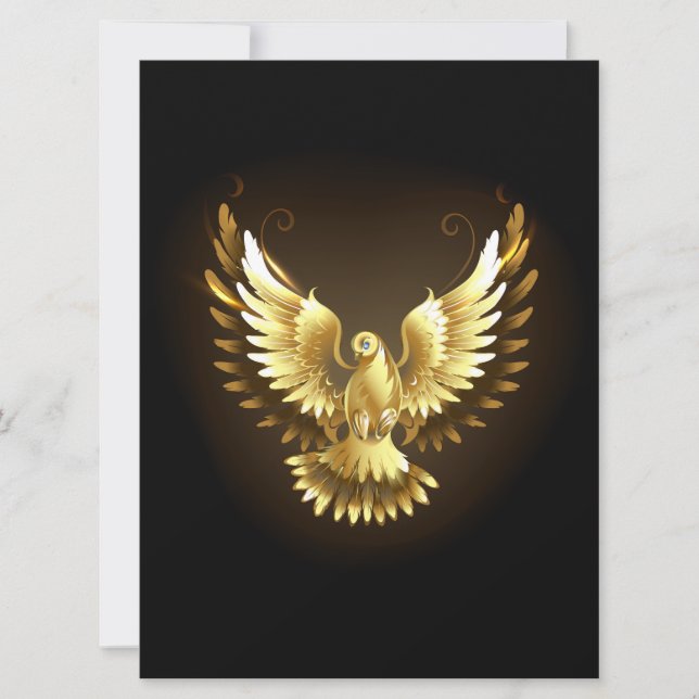 Faux Gold Foil Peace Dove op Zwart (Voorkant)