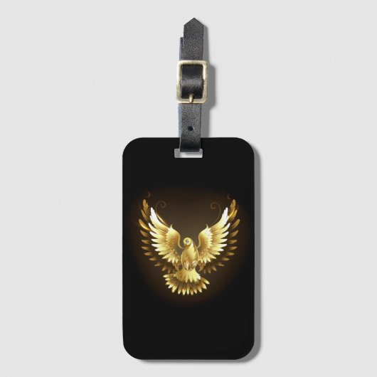 Faux Gold Foil Peace Dove op Zwart Bagagelabel (Voorkant (verticaal))