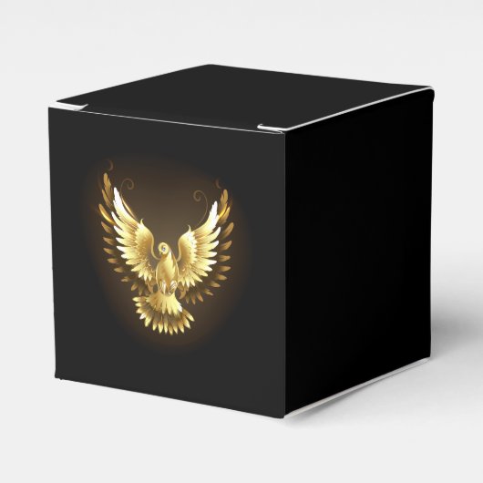 Faux Gold Foil Peace Dove op Zwart Bedankdoosjes (Voorkant Zijde)