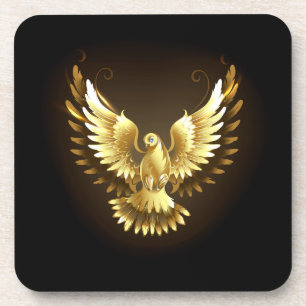 Faux Gold Foil Peace Dove op Zwart Bier Onderzetter